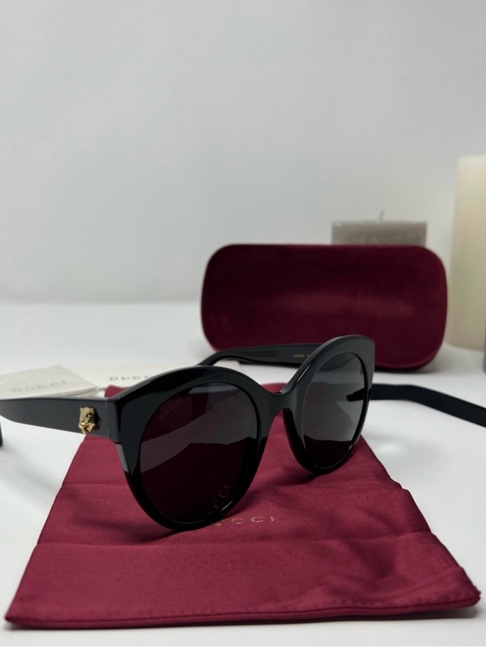 NEW Gucci GG0028S Black Cat Eye Sunglasses